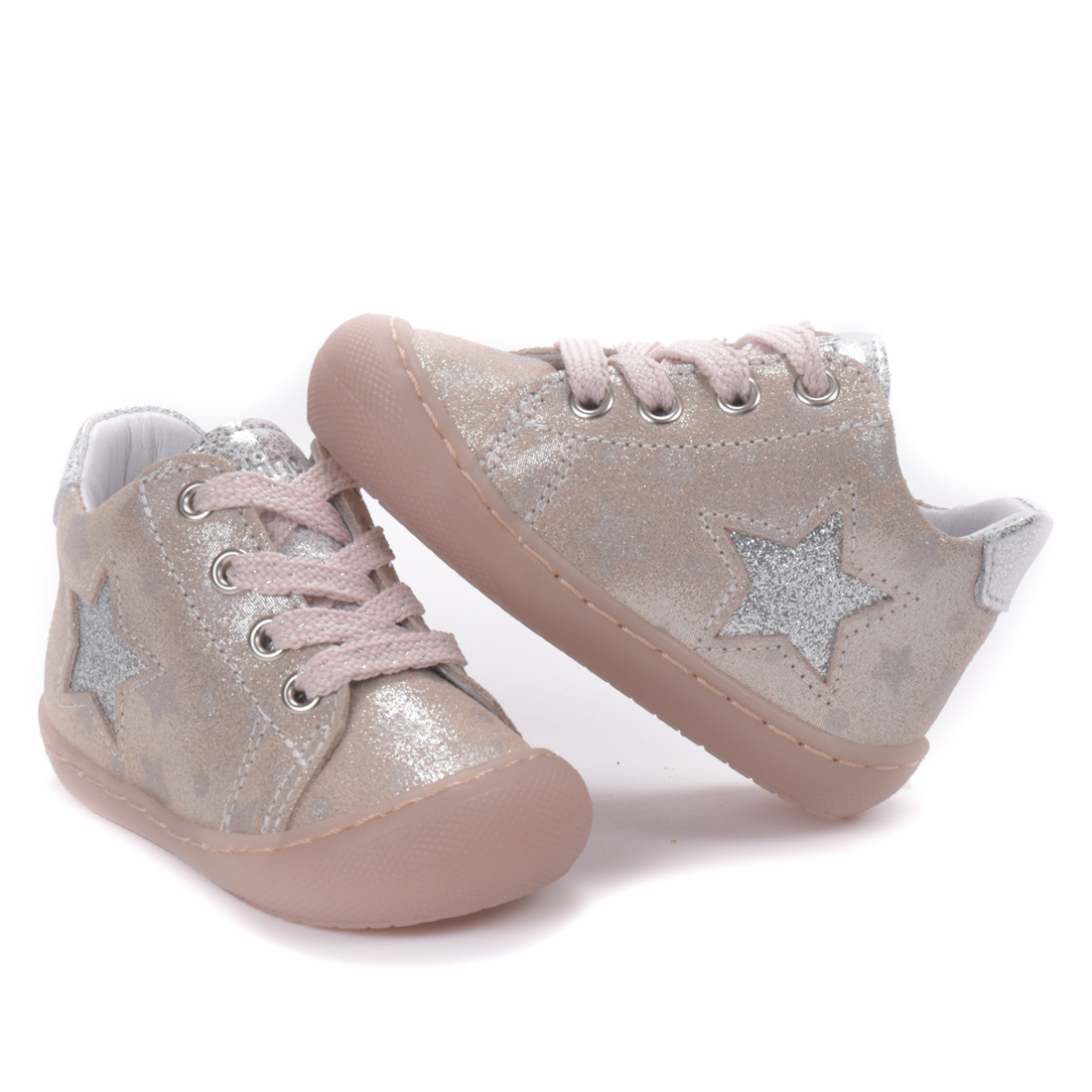 Chaussures bébé fille premiers pas - Startino rose et argent - Trottino